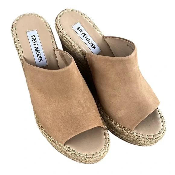 🏖️ STEVE MADDEN Beige Goring Wedge Slip On Leather Rise Shoes Women’s … - Picture 13 of 14